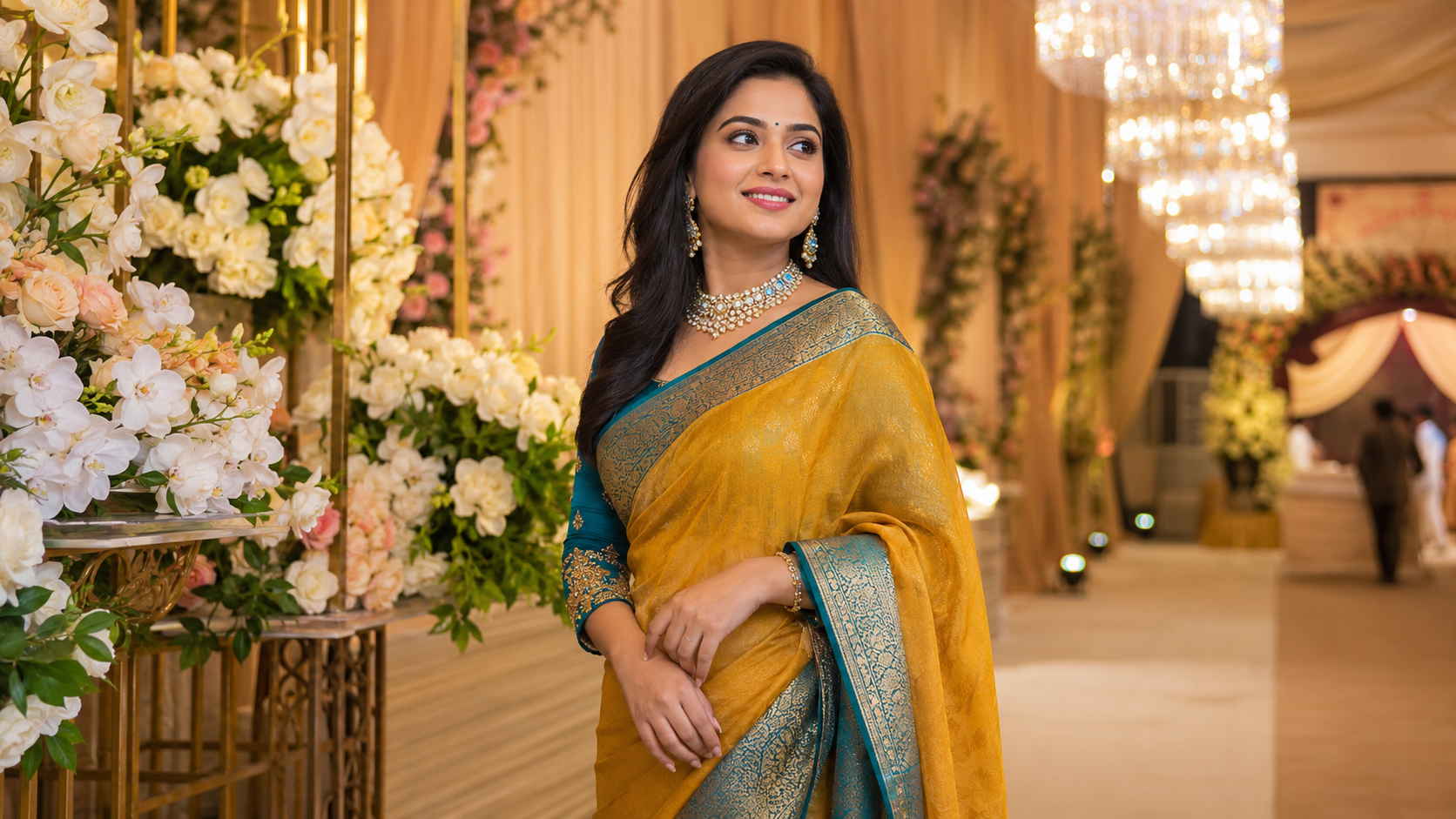 Reception bride portrait with makeup in Trichy